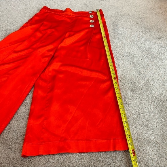 Zara RARE Orange Satin Effect cropped pants wide leg culottes gold buttons Sz XL - Picture 14 of 15